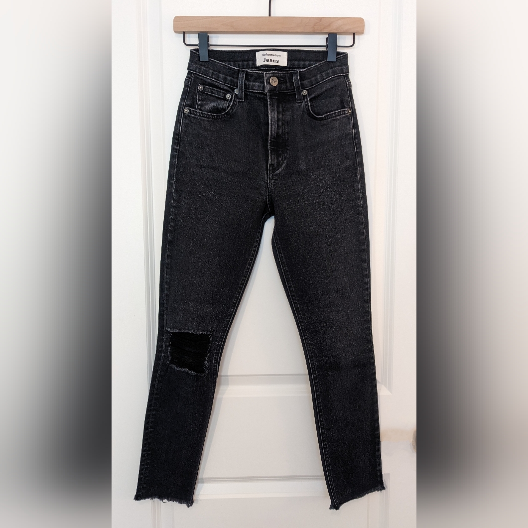 Reformation Destroyed High  Skinny Jean Faded Black Size 24